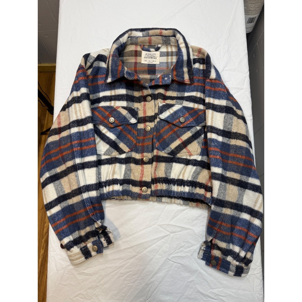 Ashley by 26 International Outerwear Plaid Cropped Shacket Jacket Women Size L